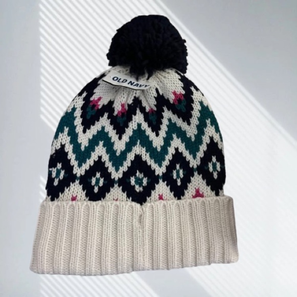Old Navy Zigzag Knit Beanie - Navy, Teal, Pink, Cream